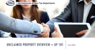 Unclaimed Property 101 Webinar  DMA  DuCharme McMillen amp Associates Inc [upl. by Derman]