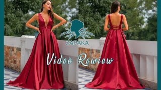 Women Aline Burgundy Vneck Satin Long Prom Party Dress  ZAPAKA [upl. by Ennairrac]