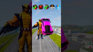 🚘CR7 vs Messi vs Mbappe vs Neymar vs Wolverine Characters ⚽️beamngdrive simulator shortsfootball [upl. by Anirad632]