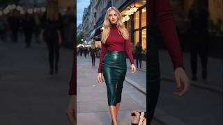 Beautiful leather skirt street looks outfitideas fashion streetoutfit streetstylefashion style [upl. by Nylitak]