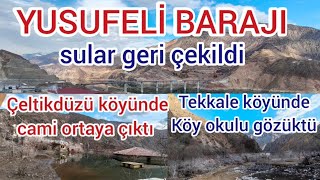 YUSUFELİ BARAJI 8 Ocak 2024 sular geri çekildi binalar ve camiler ortaya çıktı viyadük de son durum [upl. by Artek]