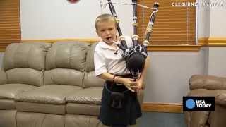 Selftaught 7yrold shocks family with bagpipe skills [upl. by Aytida]