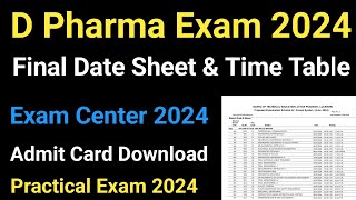 BTEUP D Pharma Final Exam Date Sheet amp Time Table 2024  BTEUP Today latest Update  D Pharma Exam [upl. by Ledeen]