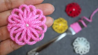 Easy Woolen Flower Making with Fork  Diy Wool Craft Ideas  How to No Crochet Flower Yarn Flower [upl. by Nagyam]