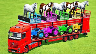 TRANSPORTING HORSES amp URSUS MINI TRACTORS WITH MERCEDES TRUCK  Farming Simulator 22 [upl. by Bertila]