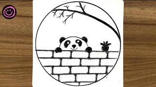 Circle drawing😍 panda drawings😊easy circle drawing😀 easy circle scenery❤ panda drawing in circle⭕ [upl. by Aramit]