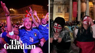 Euro 2020 final Italy and England fans react to final penalty kick [upl. by Nyllij]