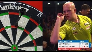 INCREDIBLE DARTS Michael van Gerwen v Gary Anderson 2015 German Darts Championship HD [upl. by Apul]