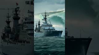 Will the Warship Survive Massive Wave Close Call warship waves scaryocean [upl. by Ayikan]