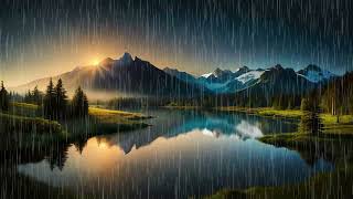 Heavy rain on the calm lake at night beat insomnia in 3 minutes strong winds [upl. by Fosdick]