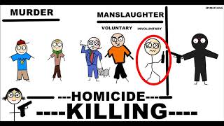 Murder Manslaughter Homicide a killing differences explained in less than 5 minutes [upl. by Immij]