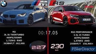 BMW M2 G87 VS AUDI RS3 PERFORMANCE EDITION 407PS ACCELERATION 0250KMH [upl. by Anehc]