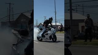 Crazy Gixxer Brah does a rolling burnout at Dainese Dallas Meetup [upl. by Filipe]