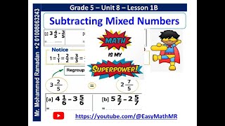 Maths Grade 5 T2 Unit 8 Lesson 1 Part2 Subtracting Mixed Numbers خامسه ابتدائي ماث الوحدة الثامنه [upl. by Pudendas]