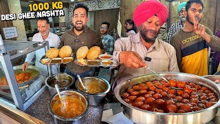 Punjabi Street Food ka Desi Ghee CHASKA 😍 Amritsari Nasta Jumbo Chole Bhature Amritsar Halwa [upl. by Ainigriv]