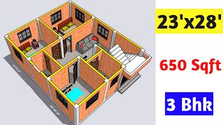 23 x 28 house plan  23 x 28 house design  650 Sqft [upl. by Ayr]