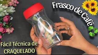 Reutiliza tu FRASCO DE CAFÉ ♻️ con Técnica de CRAQUELADO Super Útil y decorativo Fácil de Hacer [upl. by Anihtyc]