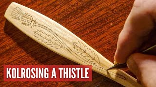 Kolrosing a Thistle Decorating a Spoon With a Knife Traditional Woodworking [upl. by Enamrej]