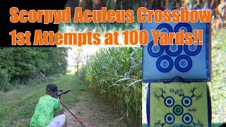 Scorpyd Aculeus Crossbow at 100 yards 1st Attempt Spyderweb Target [upl. by Xet]