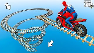 الأبطال الخارقين على القضبان دوامة قمع جسر  SPIDERMAN on Motorcycle in Spiral Bridge Stunt Ride [upl. by Ainud538]