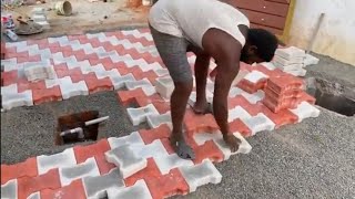 paver block installation parking flooring pathway industrial gattu fitting Interlocking Tiles [upl. by Annabel]