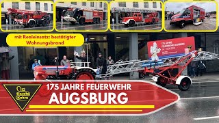 175 Jahre Feuerwehr Augsburg  Jubiläumsumzug  viel Blaulicht  Einsatzfahrt Löschzug neues E KLAF [upl. by Moulden]