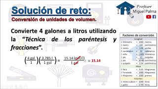 Convertir galones a litros unidades de Volumen  Técnica de los paréntesis y fracciones [upl. by Augustus]