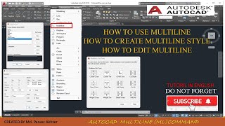 Multiline Multiline style in AutoCAD Multiline edit command in AutoCAD in English AutoCAD 2019 [upl. by Medina]