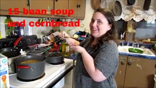 Christy in the kitchen 15 bean soup and cornbread [upl. by Elephus]