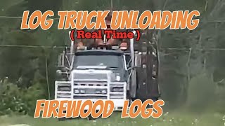 LOG TRUCK Unloading Firewood Logs  real time [upl. by Nyleek]