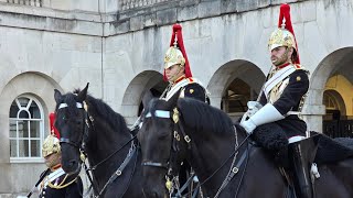 DISMOUNTING PARADE at Horse Guards when the mounted sentries replaced by dismounted sentries Part 1 [upl. by Alrahc]