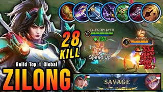 SAVAGE  28 Kills Zilong Beast Mode Insane Attack Speed Build  Build Top 1 Global Zilong  MLBB [upl. by Preuss]