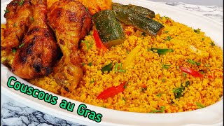 Couscous au Gras amp Poulet braisé  Jollof couscous amp baked chicken [upl. by Attegroeg]