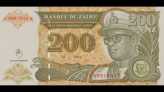 ZAIRE 200 NOUVEAUX ZAIRES 1994 BANKNOTES COLLECTING EDUCATIONAL AUTHENTIC PAPER MONEY NOTE LEOPARD [upl. by Eniar]