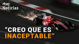 CARLOS SAINZ destroza su FERRARI con una ALCANTARILLA en el GP de LAS VEGAS  RTVE Noticias [upl. by Zoe]