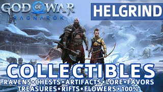 God of War Ragnarok  Helgrind All Collectible Locations Chests Artifacts Ravens  100 [upl. by Annaiviv450]