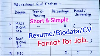 BioData बनाना सीखें  Curriculum Vitae for job  Biodata kaise likhe  Resume for job in english [upl. by Juetta]