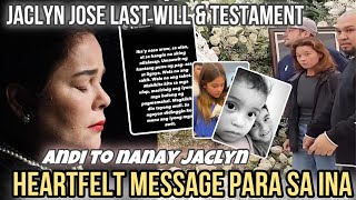 JACLYN JOSE nakapag handa bago pumanaw may LAST WILL amp TESTAMENT na bumungad para kay Andi at Gwen [upl. by Inajar766]