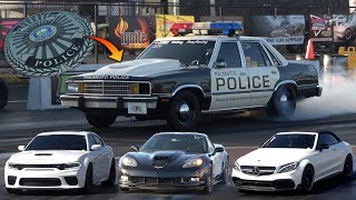 PALMETTO POLICE CRUISER vs ScatPack Z06 Corvette C63s Benz Coyote amp ZL1 Corvette Drag Racing [upl. by Camilla853]