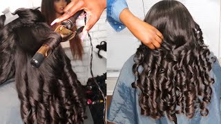 HOW TO CURL YOUR HAIR  Barrel curl tutorial  bombshell curls [upl. by Ecirb634]