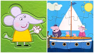 Emily the Elephant and Peppa Pigs Family  assembling cartoon puzzles for kids and toddlers [upl. by Aihseyt637]