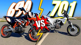 KTM SMCR 690 VS HUSQVANRA 701 SUPERMOTO SHOWDOWN 🔥 [upl. by Hudis993]