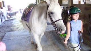 First Horseback Riding Lesson at a New Stable  Crazy8Family [upl. by Elehcar]