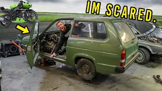 BIKE ENGINE SWAPPED RELIANT IS READY TO DRIVE  well almost  Motorbike Engine Swap PT11 [upl. by Aleuname]