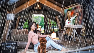 SOLO CAMPING IN HEAVY RAIN☔️ WITH SUPER BIG INFLATABLE TENT ㅣRAINY CAMP ASMR [upl. by Kcyred655]