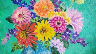 Colorful Flower Bouquet Acrylic Painting LIVE Tutorial [upl. by Ahseer986]