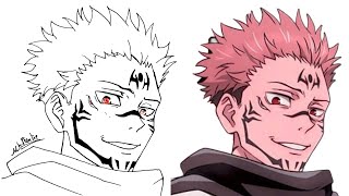 رسم أنمي  تعلم رسم سوكونا من انمي جوجيتسو كايسن  رسم أنمي سهل  jujutsu kaisen sukuna drawing [upl. by Monjo]