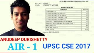 Anudeep Durishetty  UPSC MARKSHEET  upsctoppermarksheet iastoppermarks  Mains Marksheet [upl. by Inerney599]