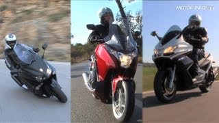 Comparatif maxiscooter Honda Integra  Yamaha TMax 530  Aprilia SRV 850 [upl. by Cailean]