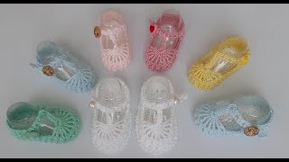 Sandalia a crochet ganchillo bebe recién nacida 03 meses crochet baby sandals crochet baby shoes [upl. by Nesilla]